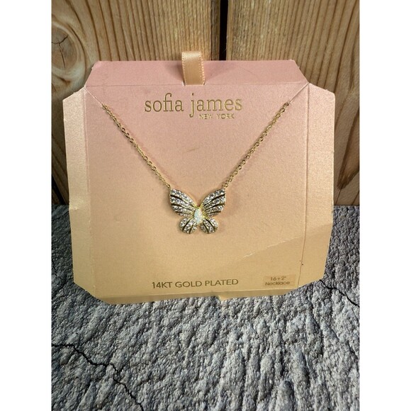NWT Sofia James 14KT Gold Plated Butterfly CZ Opalite Necklace - Picture 1 of 8